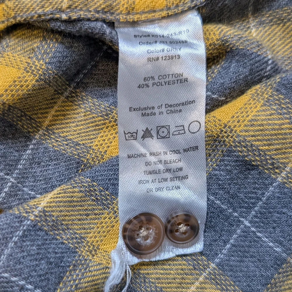 Jachs New York Recycled Flannel Yellow‎ Gray Plaid Casual Button Up Shirt Size L